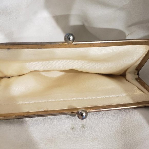 Vintage Morris Moskowitz Blue Leather Hand Bag W/ Interior Kiss Coin Purse - Picture 7 of 10